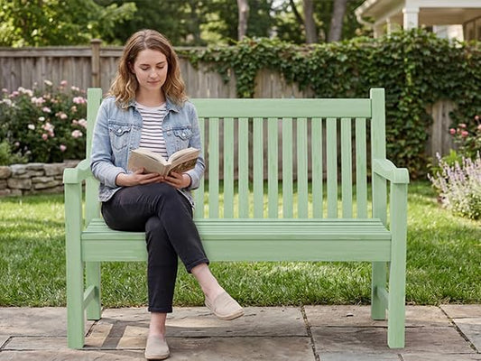 Psilvam Garden Bench, 2-Person Poly Lumber Patio Bench, All-Weather Outdoor Bench that Never Rot, Memorial Bench, Suit for Garden, Porch and Park (Green)
