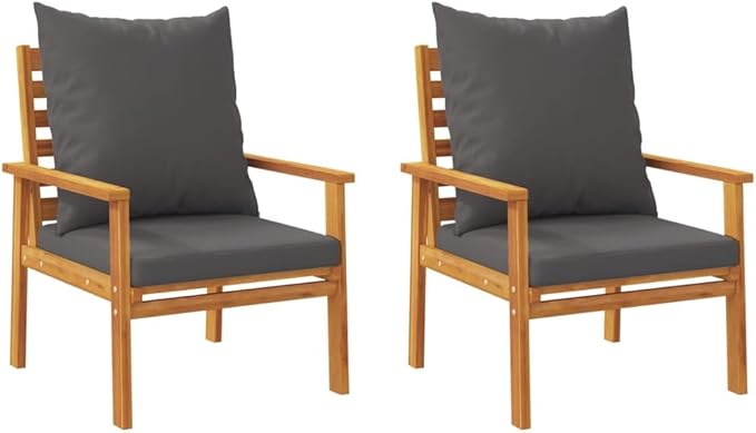 2-Pack Outdoor Sofa Chairs Acacia Wood Patio Couch with Grey Cushions 25.6x26.8x31.9 in Modern Loveseat Style for Patio - Photo 6