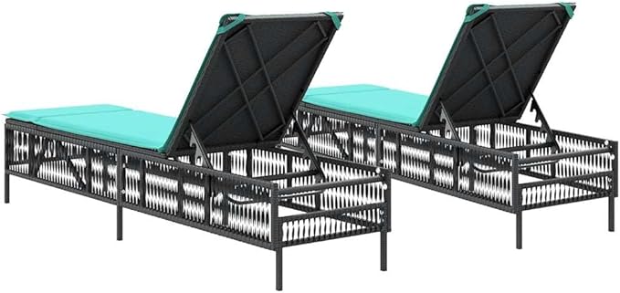 2-Pack Black Rattan Sun Lounger Set, 78", Adjustable Backrest, Cushions, Steel Frame, Patio/Garden/Pool - Photo 7