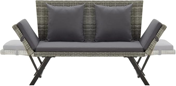 Industrial Style ,Patio Bench,Outdoor Bench,Garden Bench,Park Bench,Front Porch Chair,for parks,Patio,Garden,Front Porch ,Lawn,Balcony,Backyard,Poolside,Terrace,with Cushions 69.3" Gray Poly Rattan