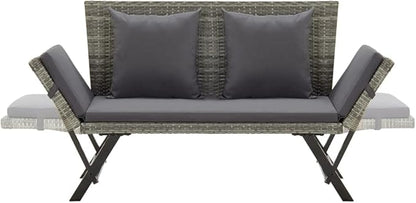 Industrial Style ,Patio Bench,Outdoor Bench,Garden Bench,Park Bench,Front Porch Chair,for parks,Patio,Garden,Front Porch ,Lawn,Balcony,Backyard,Poolside,Terrace,with Cushions 69.3" Gray Poly Rattan