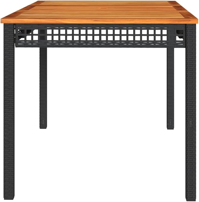 Contemporary Rectangular Garden Table Black and Brown Outdoor Dining Set with Acacia Wood Top and Poly Rattan Seating - Photo 6