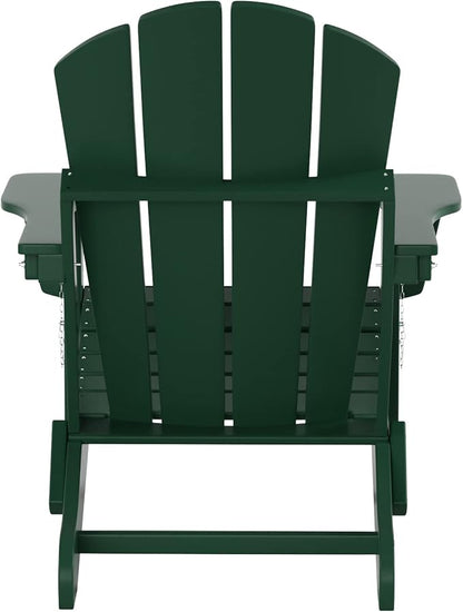 Costaelm Folding Patio Chairs Set of 2, Hdpe Adirondack Chairs Front Porch Furniture Outdoor Seating, All Weather Tanning Chair for Backyard Firepit Garden Lawn, Dark Green