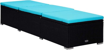 Sun Lounger with Cushion and Tea Table,Lounge Chair,Pool Chairs,Outdoor Chaise,Pool Furniture,Weather-Resistant,Easy to Maintain,Both Sides of Sunlounger Adjustable, Poly Rattan Blue