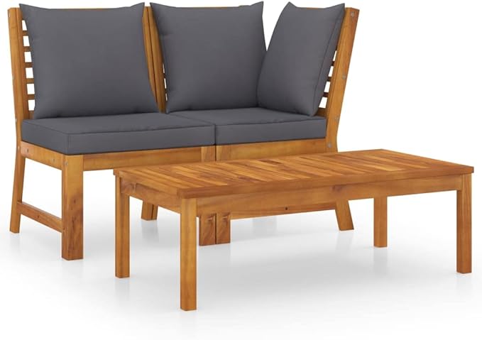 3 Piece Patio Lounge Set with Dark Gray Cushion,Outdoor Club Chairs,Modern Outdoor Chairs,Outdoor Furniture,for The Patio, Porch, Lawn, Garden or Home Furniture, Solid Acacia Wood