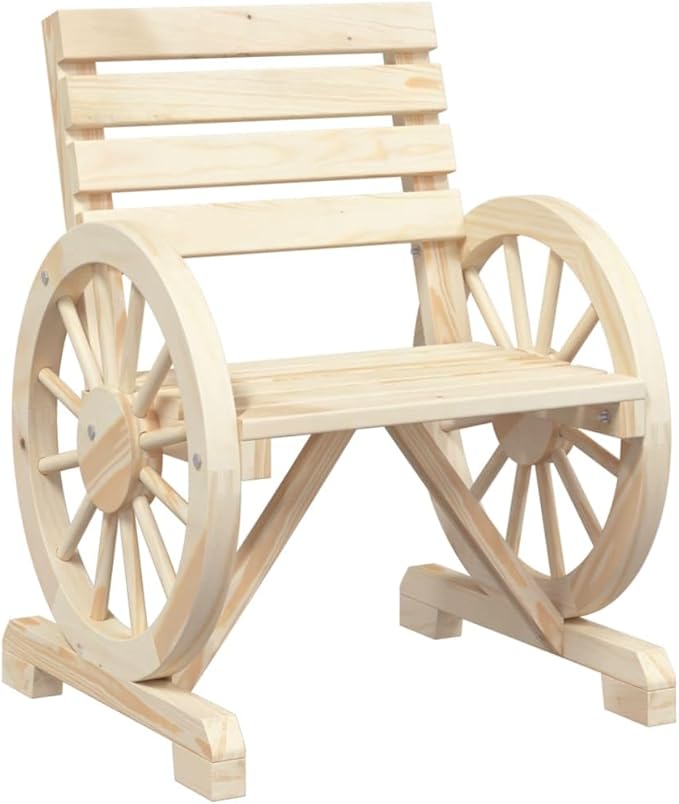 Rustic Garden Chair Solid Fir Wood 22.8"x22.8"x30.9" Brown Outdoor Seating with Wagon Wheel Armrest for Patio, Deck and Backyard