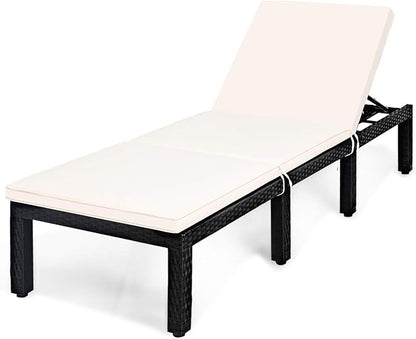 Tangkula Patio Wicker Lounge Chair, Outdoor Rattan Adjustable Reclining Backrest Lounger Chairs, Modern Outside Rattan Chaise with Seating and Back Cushion