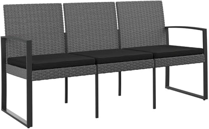 3-Seater Garden Bench Dark Grey and Anthracite with Sturdy Steel Frame and Weather-Resistant Cushions for Patio, Garden, or Balcony Relaxation and Outdoor Seating
