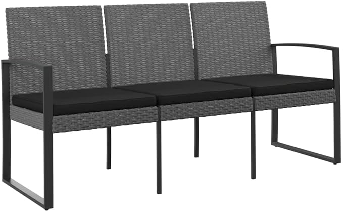 3-Seater Outdoor Patio Garden Bench, 60" Wide Steel Frame Dark Grey Cushions for Balcony or Lawn Seating, Holds up to 727.5 lbs