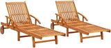 2-Pack Acacia Outdoor Chaise Lounge Set, 78.3" Long Reclining Patio Loungers with Wheels & 5-Position Backrest - Photo 1
