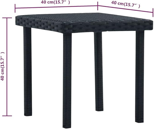 Compact Garden Side Table, Square Patio Tea Table with Powder-Coated Steel Frame, All-Weather Black PE Rattan Accent Table for Balcony, Porch, and Backyard