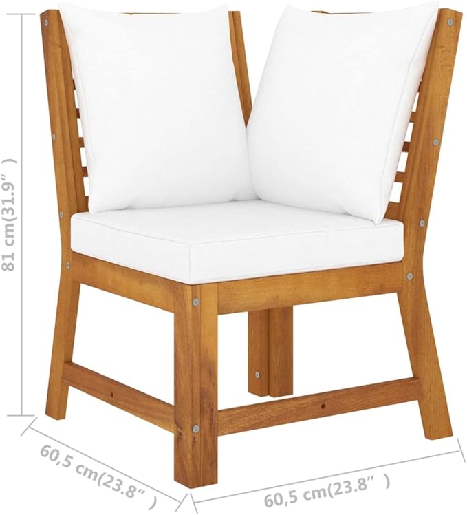Solid Acacia Wood Patio Sectional Sofa with Cream Cushions Outdoor Furniture Set for Garden Deck Poolside Backyard