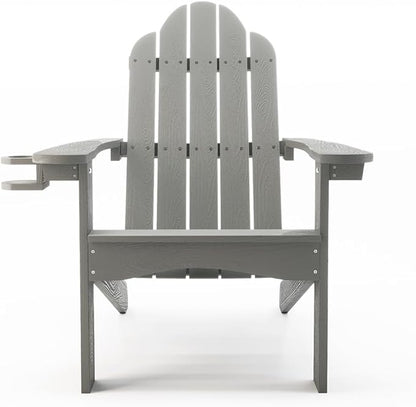 LUE BONA HDPS Adirondack Chairs Set of 8, Fire Pit Outdoor Chair Weather Resistant with Cup Holder, Modern Plastic Chair Plastic for Patio, Deck, Proch, 350LBS, Gray