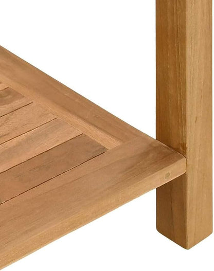 Solid Teak Wood Console Table 43.31 x 15.75 x 17.72 in Brown with Storage, Modern Minimalist Design for Outdoor Garden Patio Furniture, Durable Weather-Resistant Accent Table