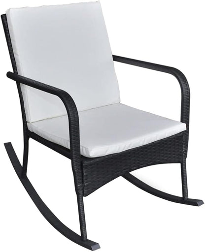 Terrace Garden Outdoor Sun Lounger,Home Lunch Breathable Leisure Chair,Outdoor Rocking Chair Black Poly Rattan