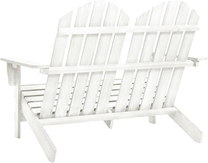 2-Seater Garden Adirondack Chair Solid Fir Wood Outdoor Furniture for Patio Balcony, Ergonomic Design White Finish Weather-Resistant Relaxation Seating