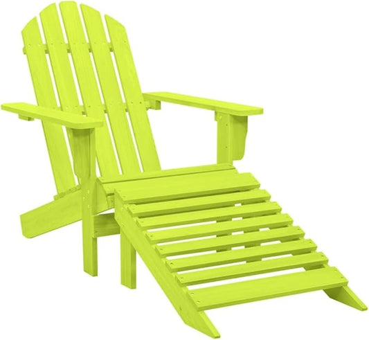 Green Solid Fir Wood Adirondack Chair with Detachable Ottoman for Outdoor Patio Garden Relaxation and Lounging Comfort