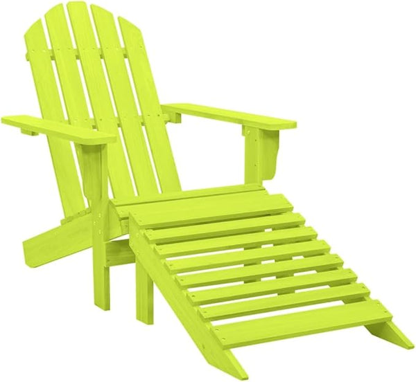 Green Adirondack Chair with Ottoman Solid Fir Wood Patio Lounge Chair Relaxing Outdoor Furniture for Garden Backyard - Photo 1