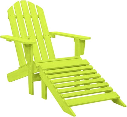 Patio Adirondack Chair with Ottoman Solid Fir Wood Green Outdoor Chair for Patio, Garden, Porch, or Lawn, Comfortable Lounge Chair, Detachable Ottoman, Weather-Resistant, Stable Frame