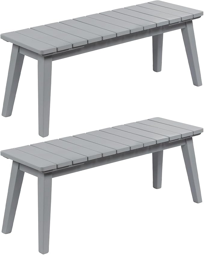 VINGLI Outdoor Wooden Bench, 45” 2-Person Backless Dining Bench, Weatherproof Outdoor Patio Bench for Porch Entryway Garden (2, Gray)