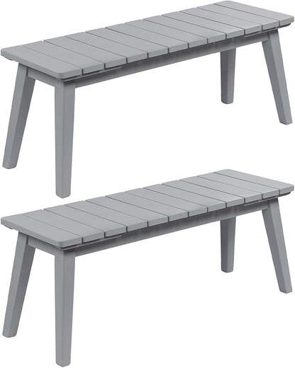 VINGLI Outdoor Wooden Bench, 45” 2-Person Backless Dining Bench, Weatherproof Outdoor Patio Bench for Porch Entryway Garden (2, Gray)
