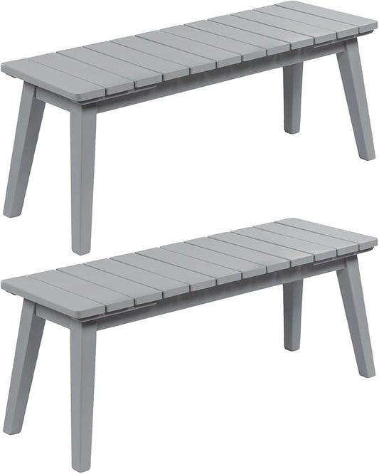 VINGLI Outdoor Wooden Bench, 45” 2-Person Backless Dining Bench, Weatherproof Outdoor Patio Bench for Porch Entryway Garden (2, Gray)