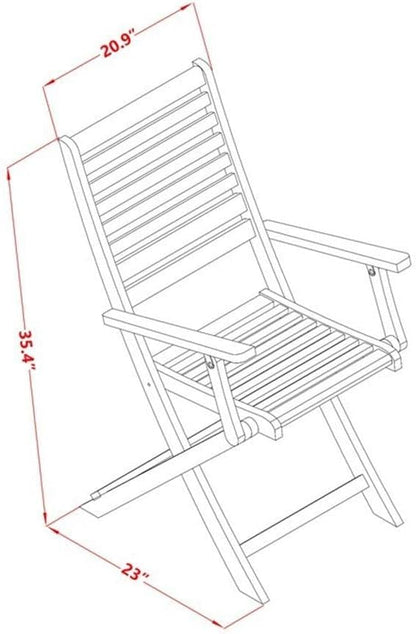 East West Furniture BBSCANA Beasley Folding Patio Dining Chairs With Arm Rest - Acacia Wood, Set of 2, Natural Oil