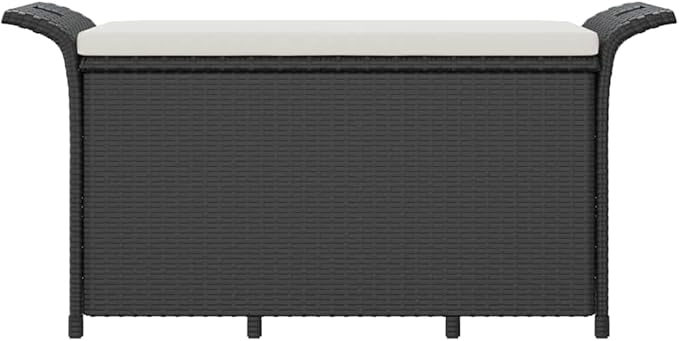 Garden Bench Deck Bench Patio Bench with Cushion Black 45.7"x18.1"x22.4" Poly Rattan