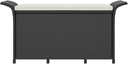 Garden Bench Deck Bench Patio Bench with Cushion Black 45.7"x18.1"x22.4" Poly Rattan
