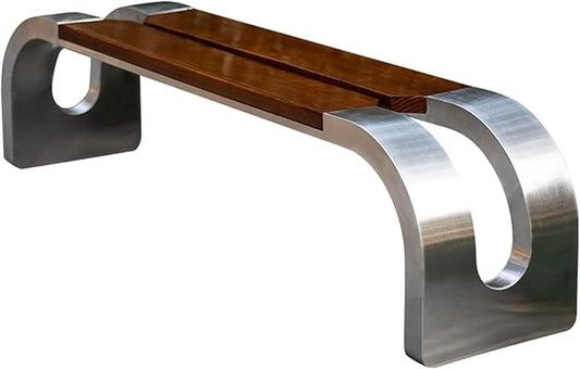 Outdoor Garden Bench, Curved Patio Park Bench, Backless Wooden Bench with Metal Frame, for Garden Backyard Porch Park Lawn Balcony Entryway