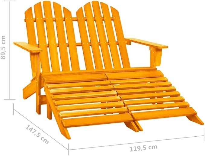 Orange Solid Fir Wood Large Detachable 2-Seater Garden Adirondack Chair with Ottoman for Patio - Photo 2