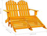 Orange Solid Fir Wood Large Detachable 2-Seater Garden Adirondack Chair with Ottoman for Patio - Photo 2