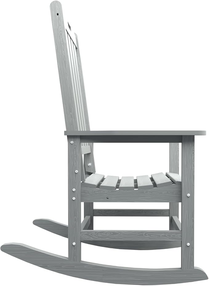 Oversized Rocking Chair, Outdoor Rocking Chair for Adults, All Weather Resistant Porch Rocker for Lawn Garden, Grey