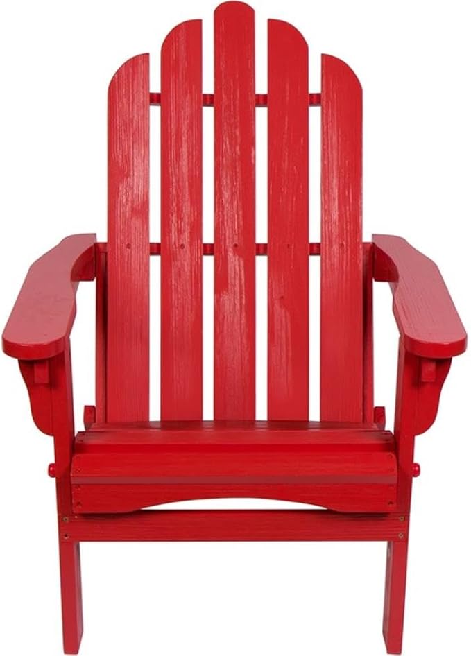 Pemberly Row Traditional Cedar Wood Folding Adirondack Chair, 37" H x 28" W x 29.5" D, Red Finish, Moisture-Resistant, Ergonomic Design, Indoor or Outdoor Use for Patio, Porch, or Backyard