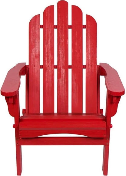 Pemberly Row Traditional Cedar Wood Folding Adirondack Chair, 37" H x 28" W x 29.5" D, Red Finish, Moisture-Resistant, Ergonomic Design, Indoor or Outdoor Use for Patio, Porch, or Backyard