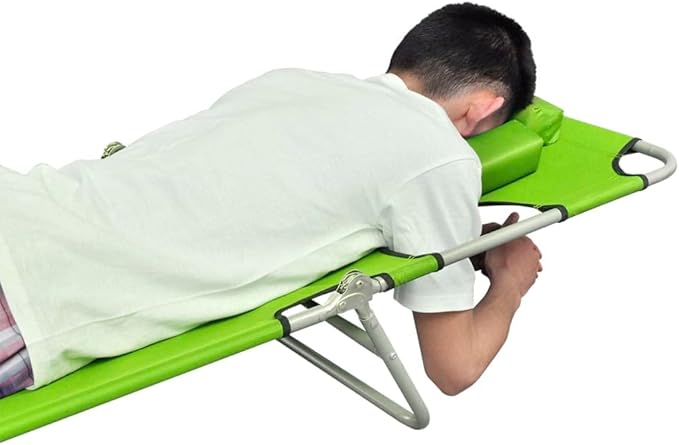 Folding Green Sun Lounger 74.4"x22.8"x10.6" Steel Chaise, Adjustable Tanning Chair w/Head Cushion, UV Fabric - Photo 5
