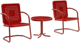 Pemberly Row 3 Piece Metal Outdoor Chair Set, Bright Red Gloss Finish, Retro Patio Furniture, Steel Construction - Photo 1