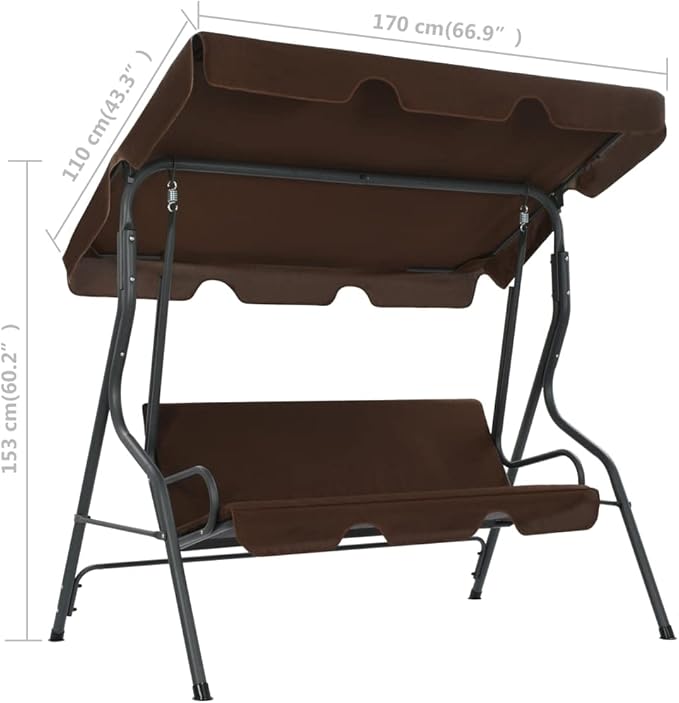 3-Seater Garden Swing Bench with Adjustable Canopy, Outdoor Patio Porch Seat, Coffee Powder-Coated Steel Frame, Weather-Resistant Furniture, 551 lbs Capacity