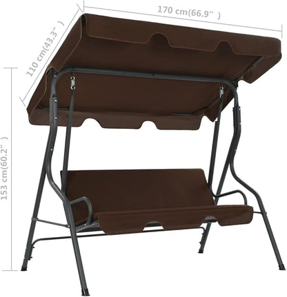 3-Seater Garden Swing Bench with Adjustable Canopy, Outdoor Patio Porch Seat, Coffee Powder-Coated Steel Frame, Weather-Resistant Furniture, 551 lbs Capacity