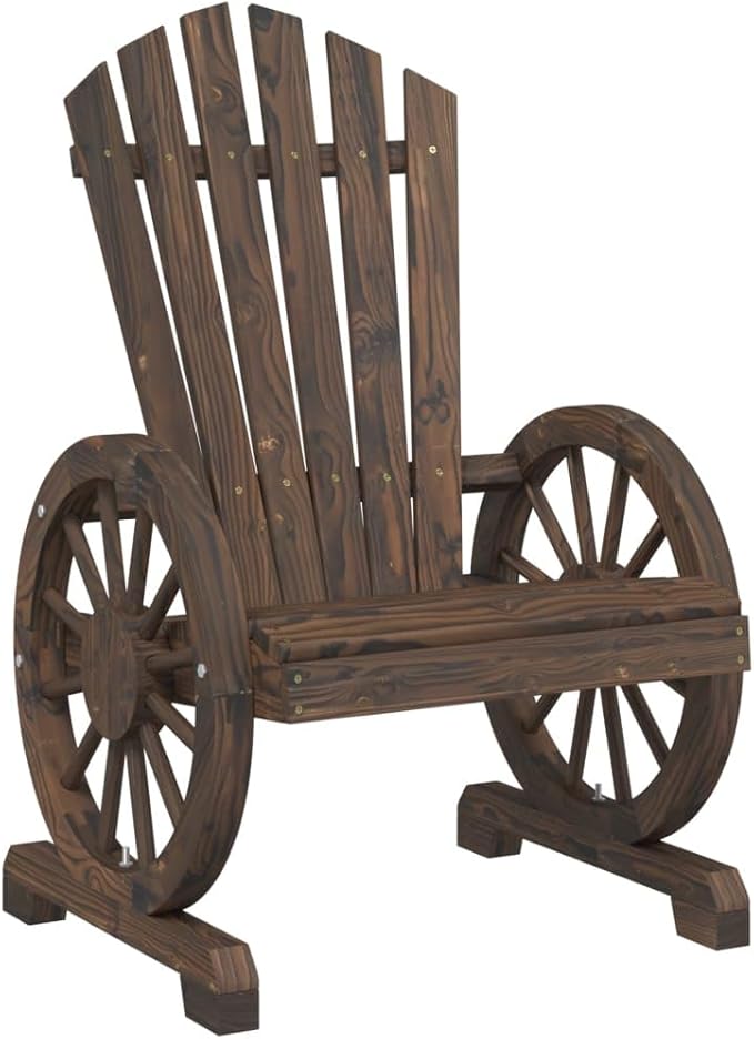 Solid Fir Wood Adirondack Chair with Burnt Wood Finish for Outdoor Relaxation and Patio Seating - Photo 3