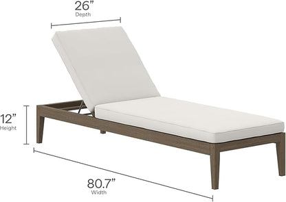 Modway Northlake Teak Outdoor Chaise Lounge Chair in Weathered Gray White – Adjustable Wood Poolside Recliner with All-Weather Cushion