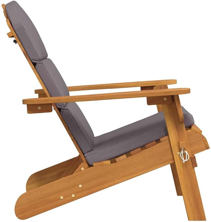 Dark Grey Solid Acacia Wood Garden Chair with Natural Wood Design and Polyester Cushion - Photo 5