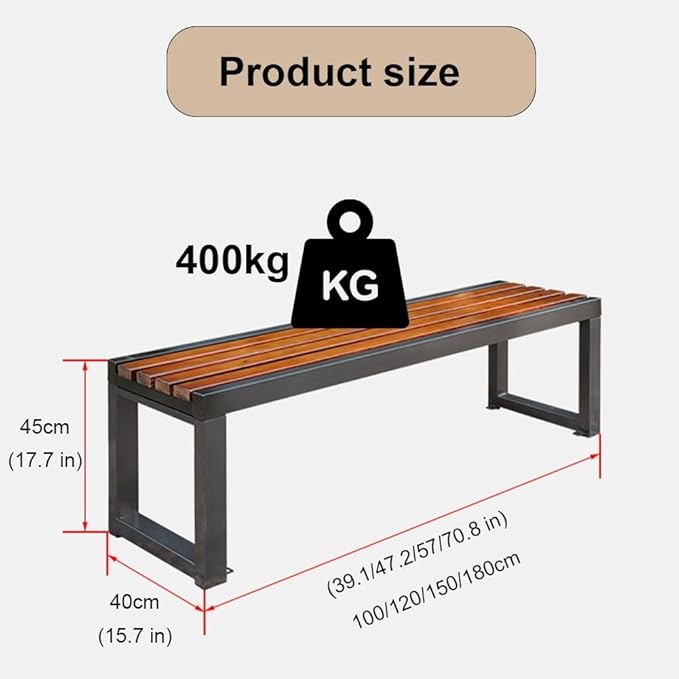 Outdoor Garden Bench,Backless Double Seat,Patio Benches,Metal Wood Furniture Seating,Slatted Seat for Front Porch,Park,Lawn,Backyard(39.3 Inch)