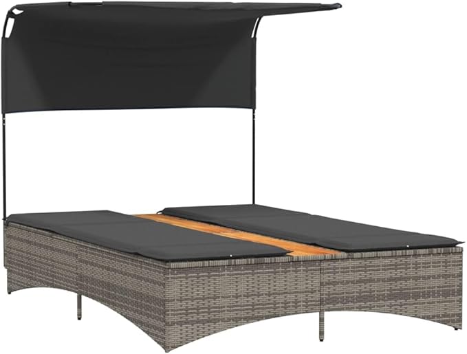 Gray Canopy Double Sun Lounger 31.3" x 21.1" x 21.7" Outdoor Patio Chaise Lounge for Pool Garden Balcony Lounge Chair - Photo 4