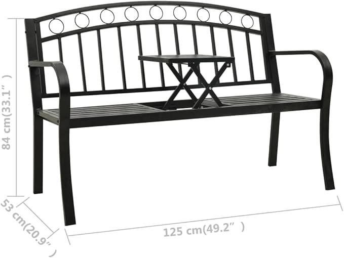Patio Bench with a Table, Outdoor Garden Benches, Chairs with Armrests for Park, Yard, Porch, Lawn, Balcony, Backyard - Photo 2