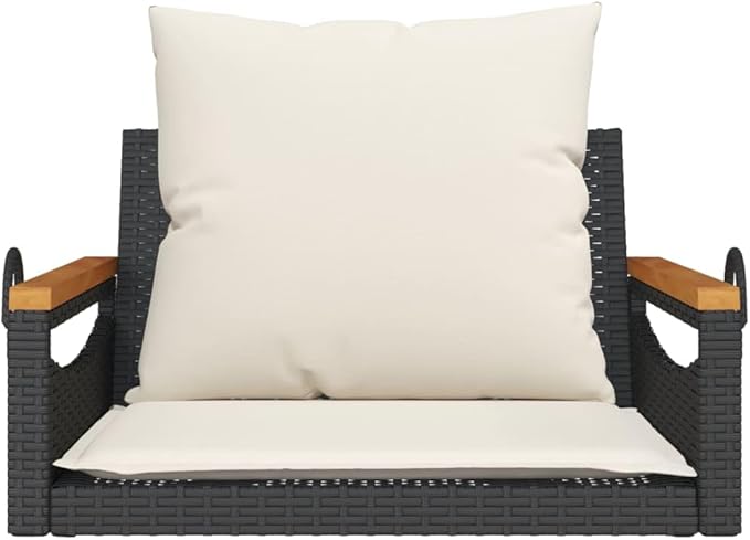 Outdoor Single Swing Chair with Cushions, Modern PE Rattan Hanging Bench Seat for Patio Garden Backyard Balcony - Photo 4