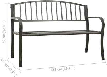 Patio Bench, Outdoor Bench, with Curved Metal Armrests, Garden Bench for Patio, Garden, Yard, Lawn,49.2" Steel Gray