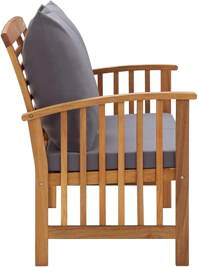 2-Seat Acacia Wood Garden Bench with Cushions 26.4 x 46.9 in Rustic Outdoor Seating for Patio Porch Balcony Backyard - Photo 4