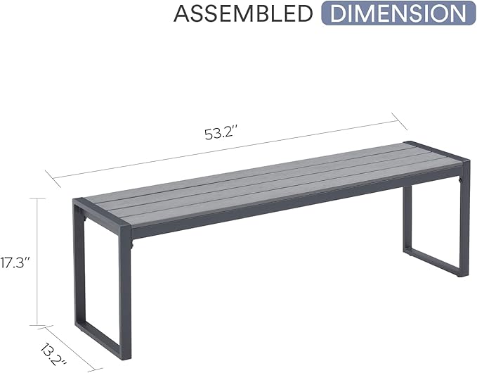 VICLLAX Garden Bench, 2 Pieces Outdoor Patio Wooden Bench with Weather-Resistant Steel Metal Frame, Patio Seating for Front Porch Backyard Park Outside, Dark Grey