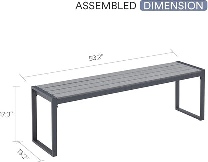 VICLLAX Garden Bench, 2 Pieces Outdoor Patio Wooden Bench with Weather-Resistant Steel Metal Frame, Patio Seating for Front Porch Backyard Park Outside, Dark Grey